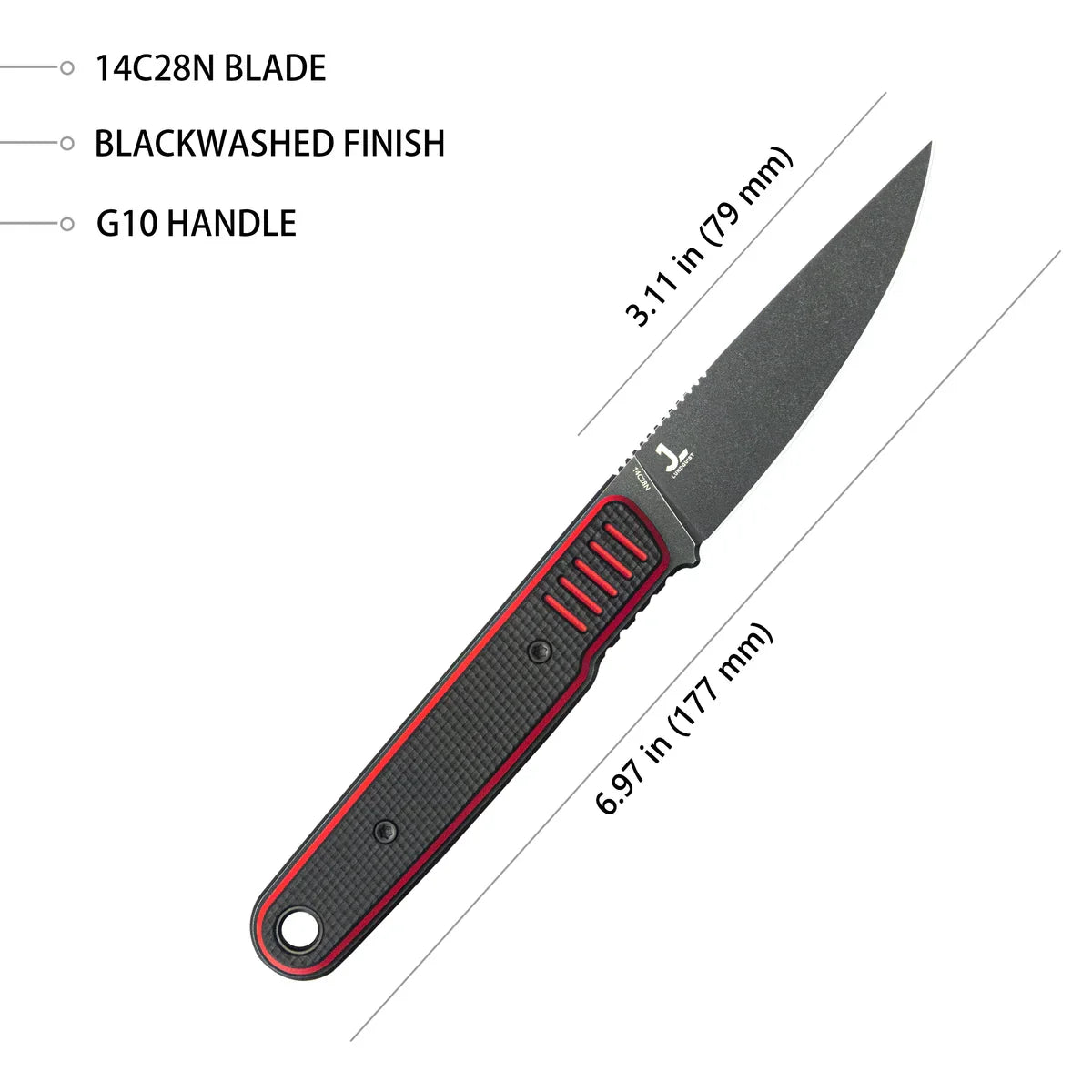 Kubey Knife Fixie 3.11" Sandvik 14C28N Black/Red G-10 KUB356A