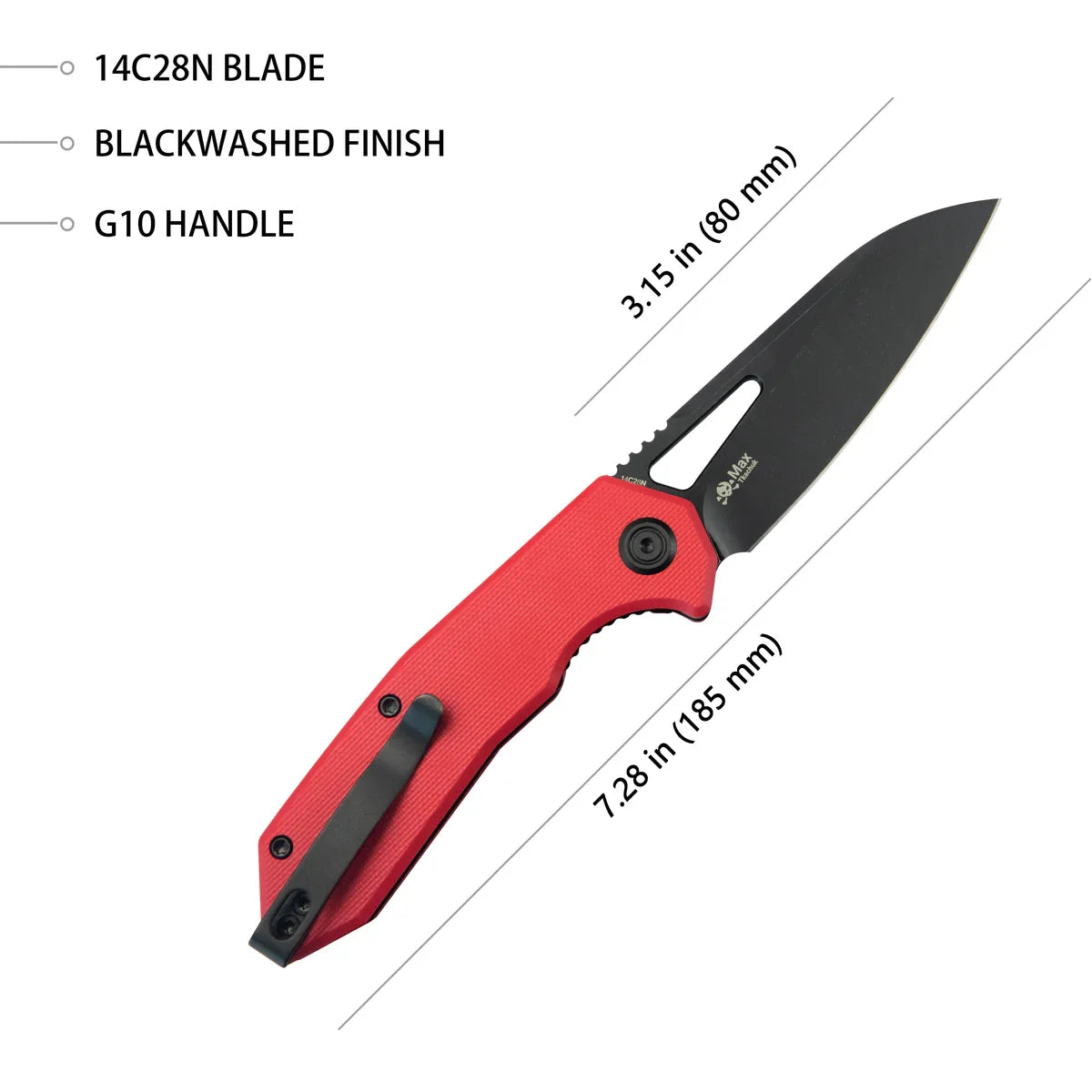 Kubey Vagrant 3.15" 14C28N Black Red G-10 KUB291K