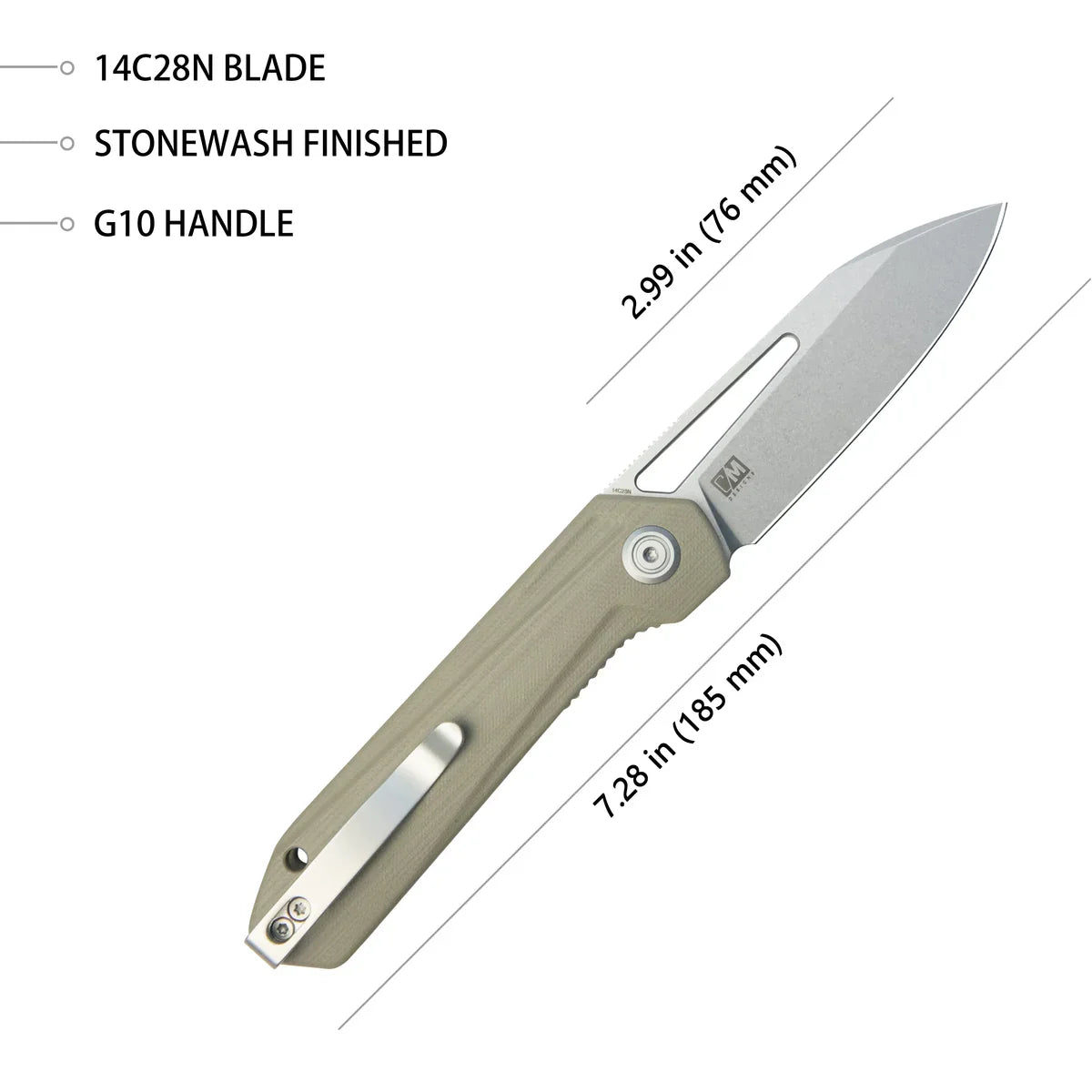 Kubey Knife Royal 2.99" 14C28N Tan G10 KUB321Q