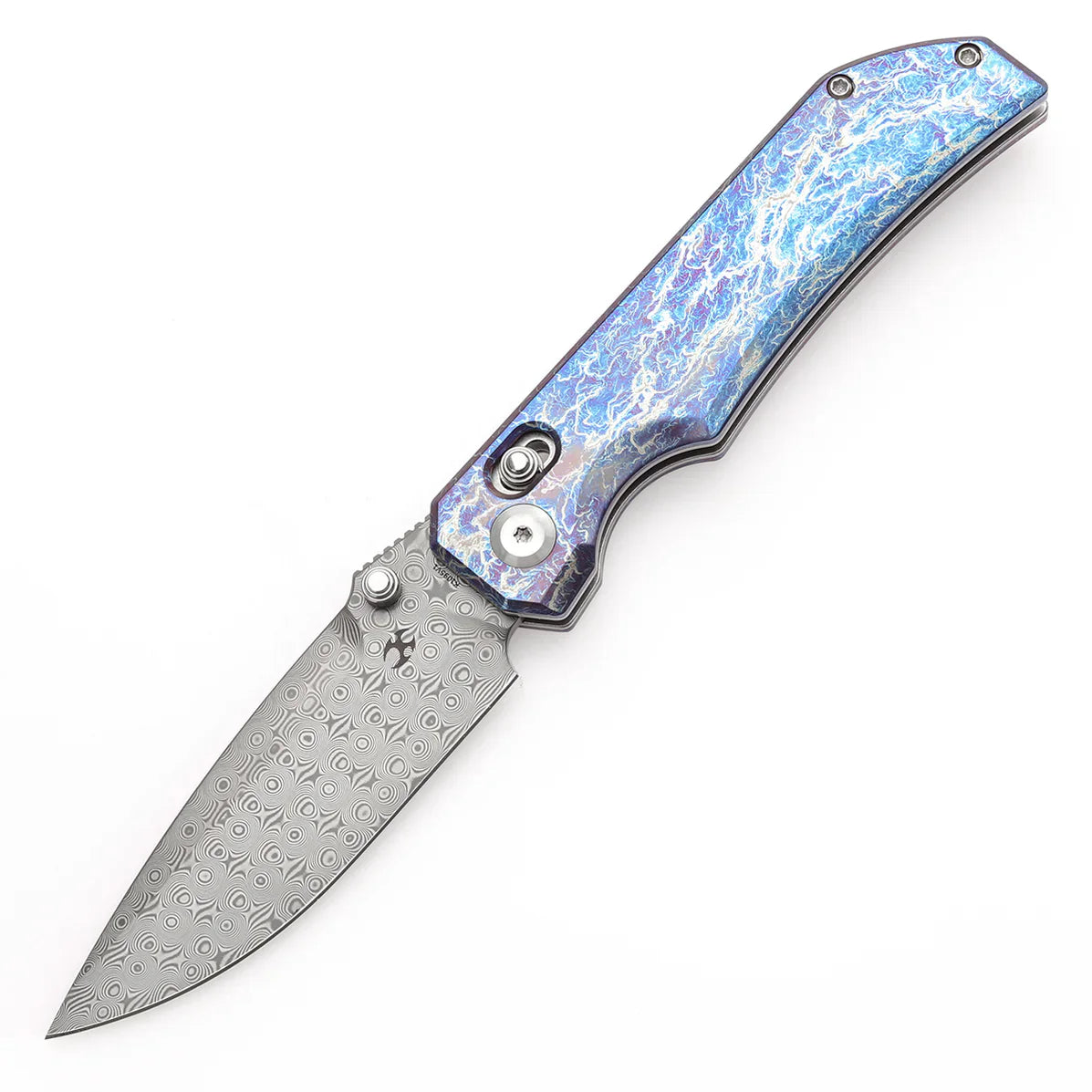 Kansept Eaglestrike 3.73" Damascus Titanium with Lightning Strike Finish Purple Blue K1095V1