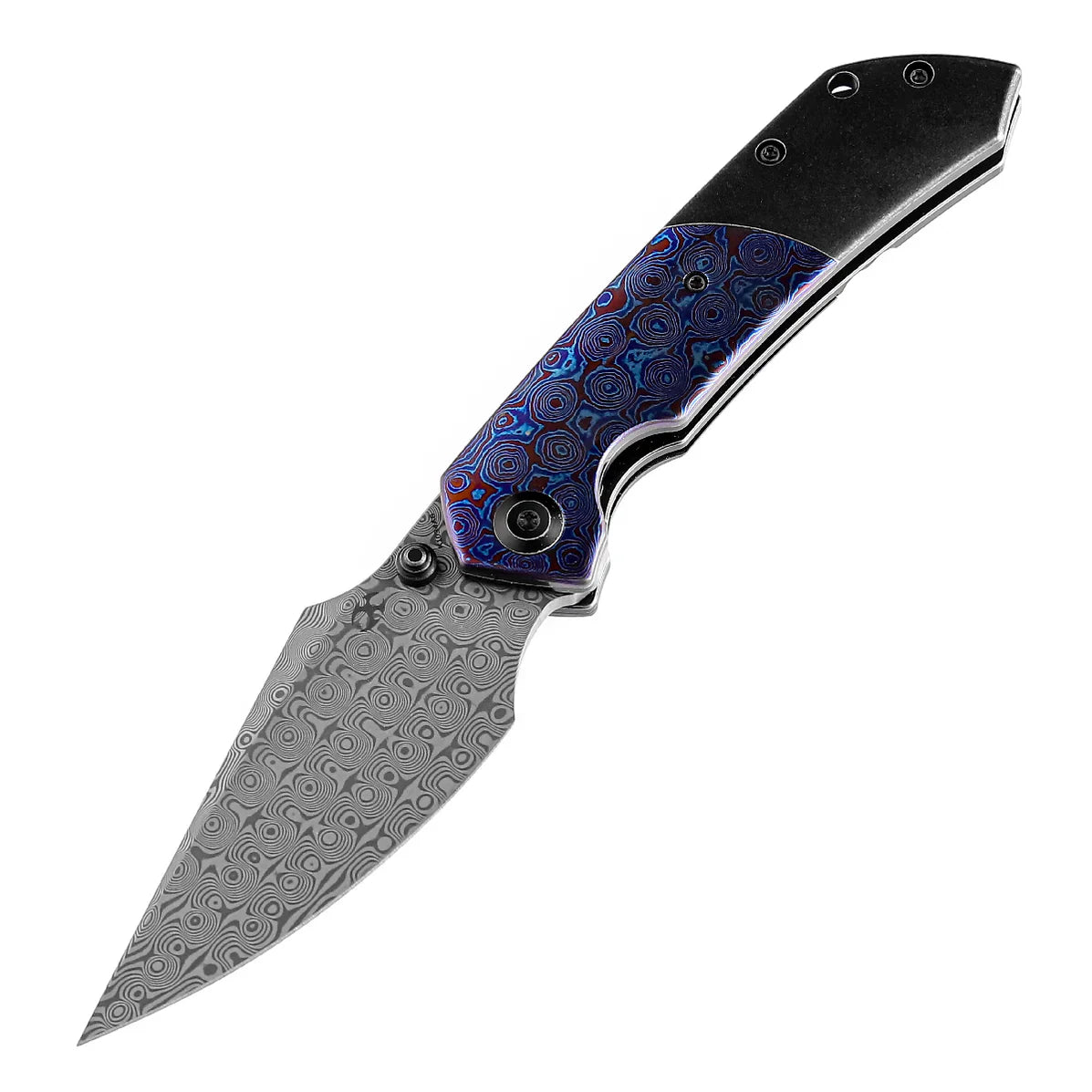 Kansept Fenrir 3.48" Black Stonewashed Titanium + Timascus Black and Blue K1034A8