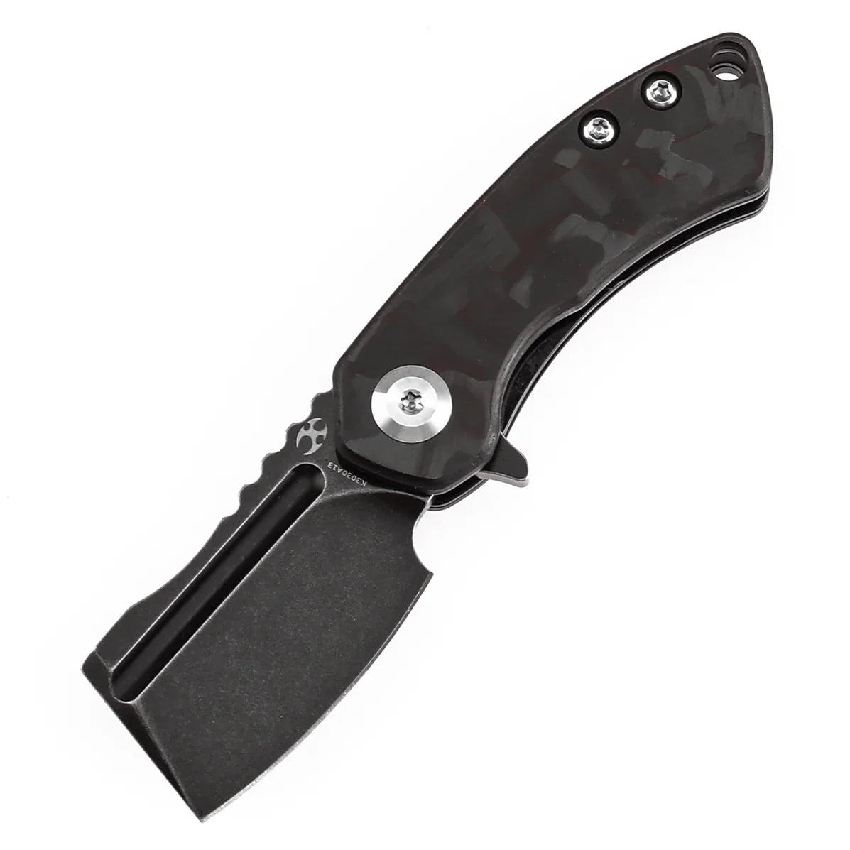 Kansept Mini Korvid 1.45" Blackwash CPM S35VN Black and Red Carbon Fiber K3030A12