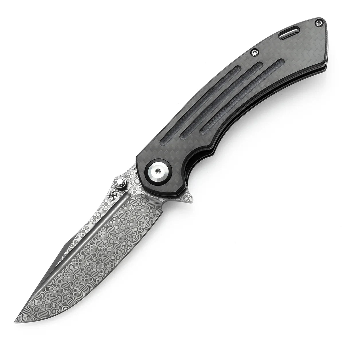 Kansept Pretatout 3.56" Damascus Carbon Fiber,G10 Black K1032D3
