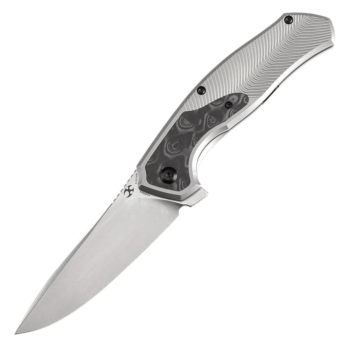 Kansept HAVÃƒËœRN 3.48" CPM S35VN Titanium + Rose Pattern Black & White Carbon Fiber Black and white K1069A2