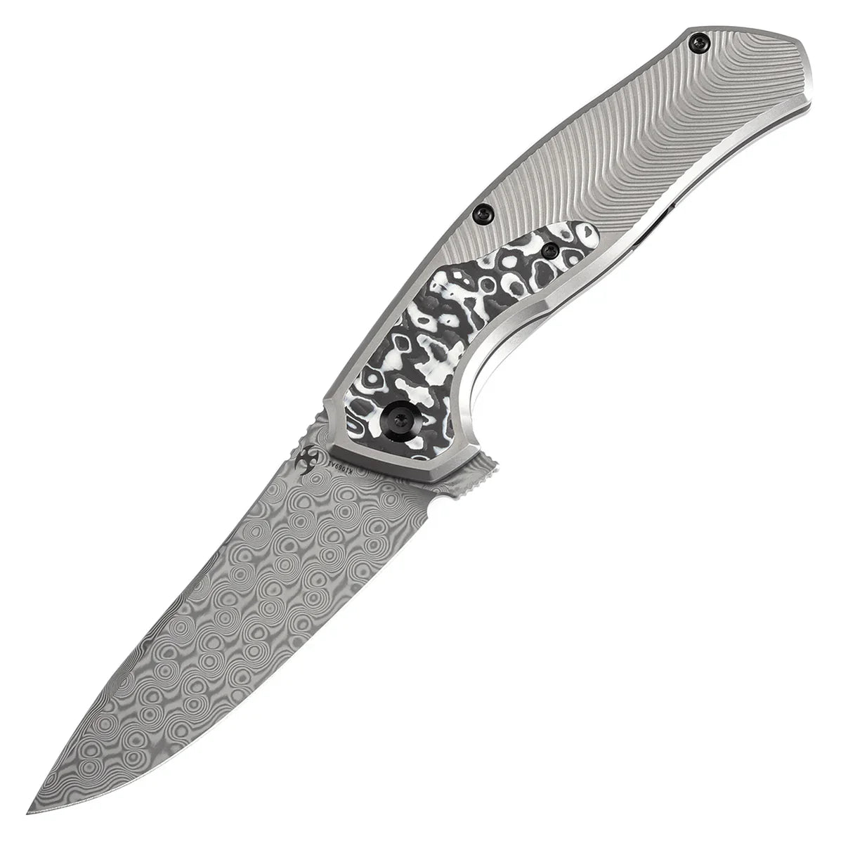 Kansept HAVÃƒËœRN 3.48" Damascus Titanium + Black and White Carbon Fiber Inlay Black and white K1069A1