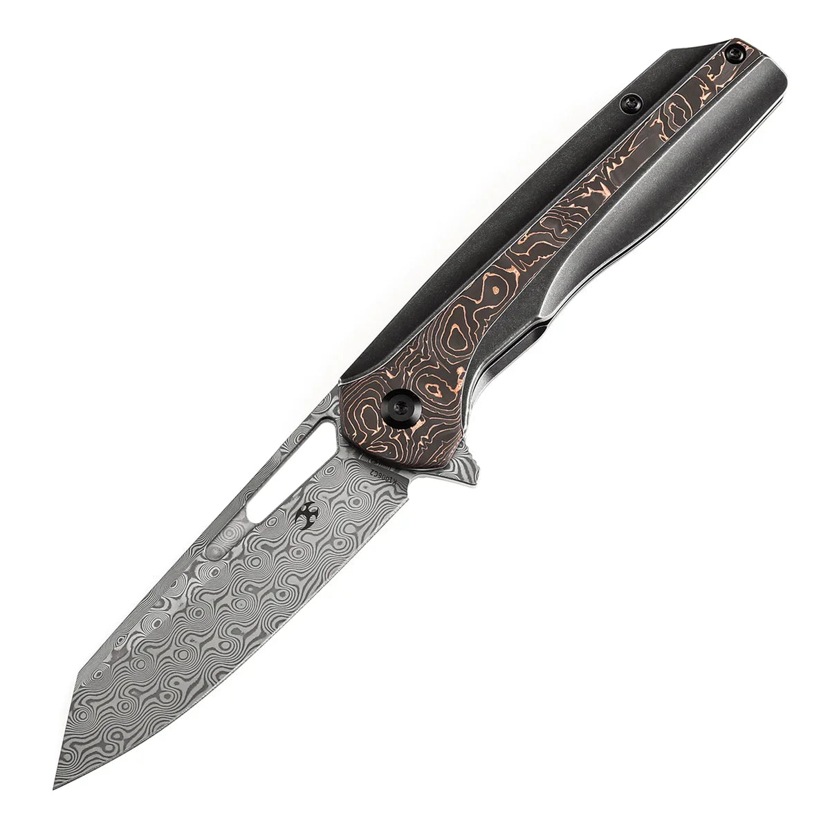 Kansept Shard 3.48" Damascus Blackstonewashed Titanium Copper Carbon Fiber Black K1006C2
