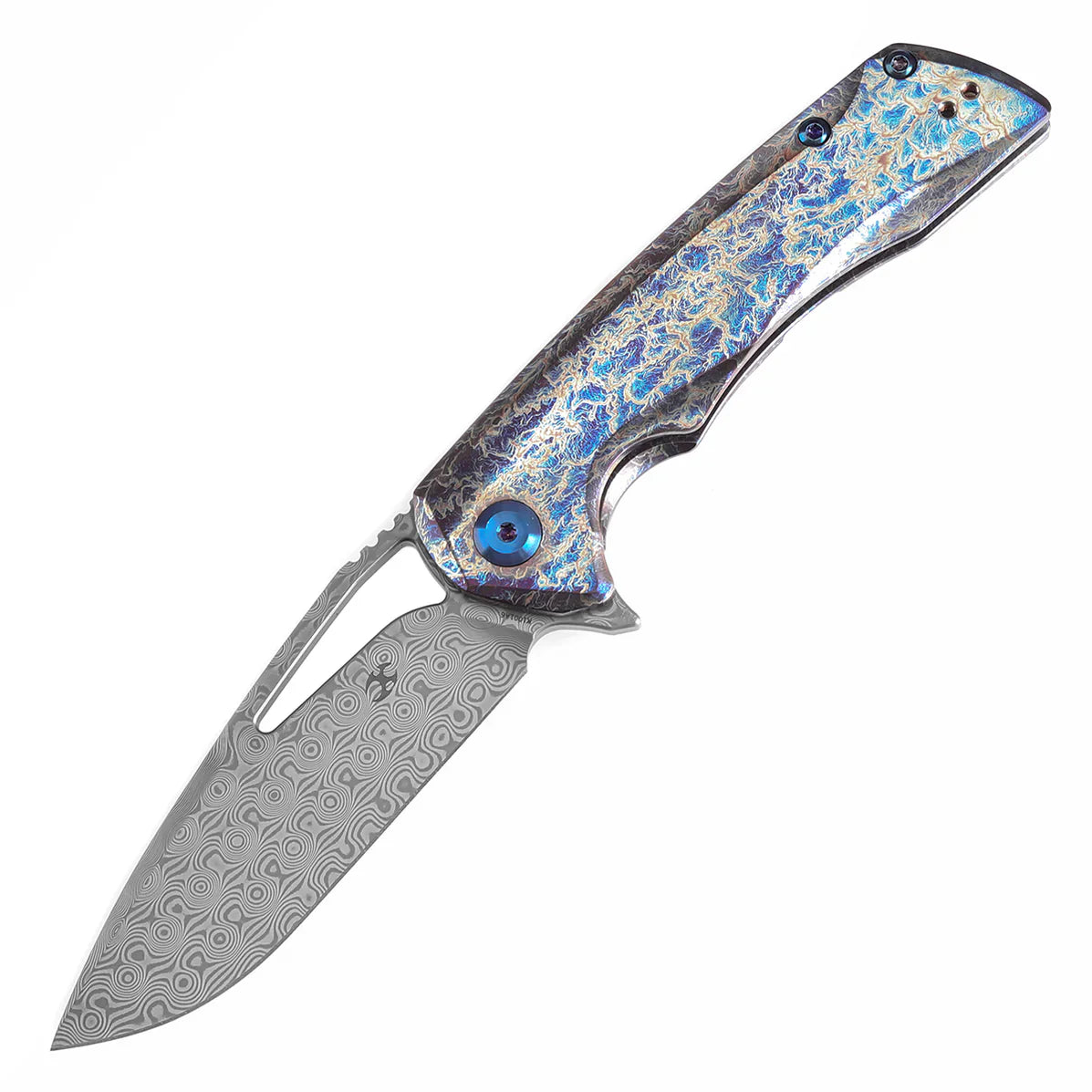 Kansept Kryo 3.58" Damascus Titanium with Lightning Strike Finish Blue K1001A6
