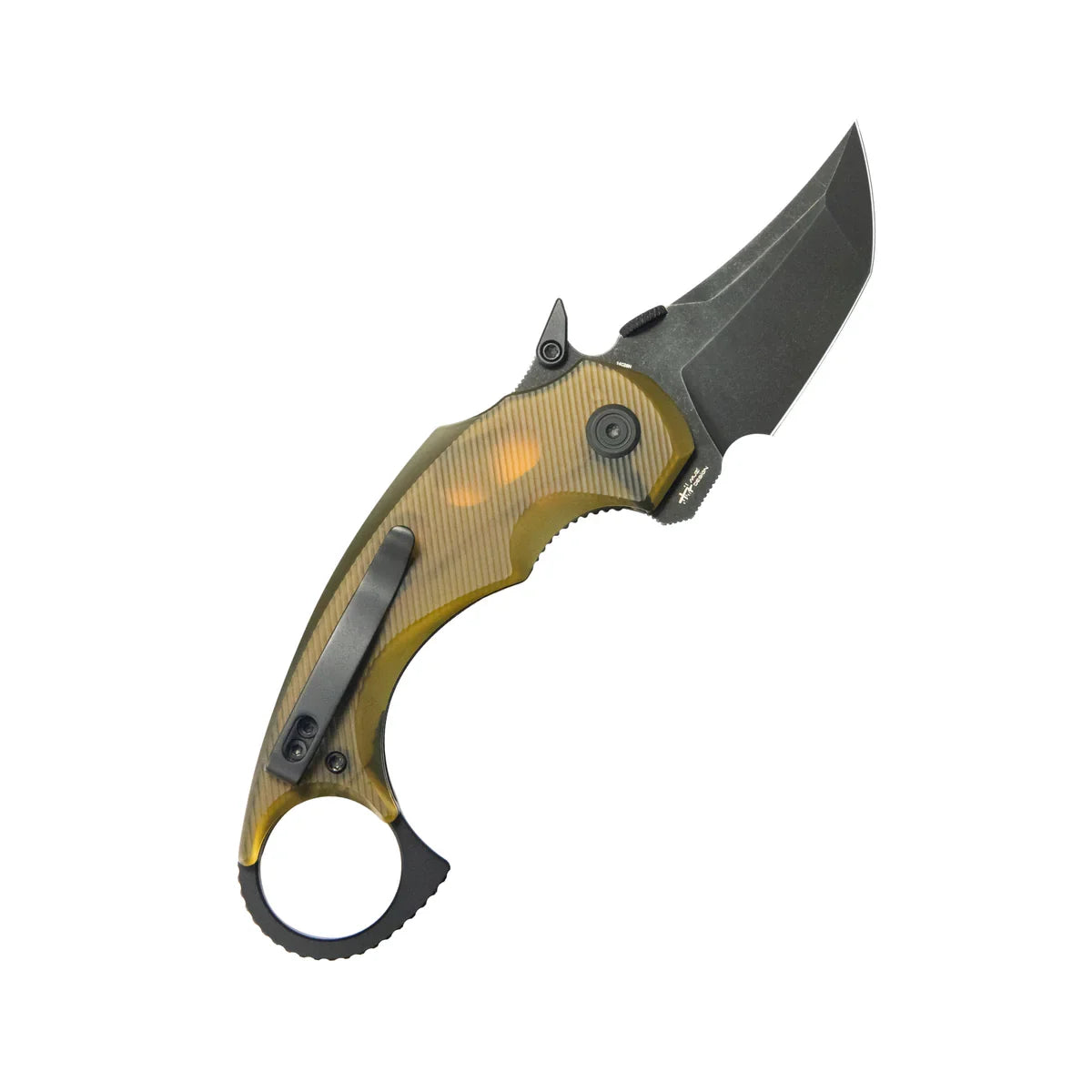Kubey Jaw Karambit Folding Knife 2.52" 14C28N Blackwash Tanto Blade Ultem Handle KU439E