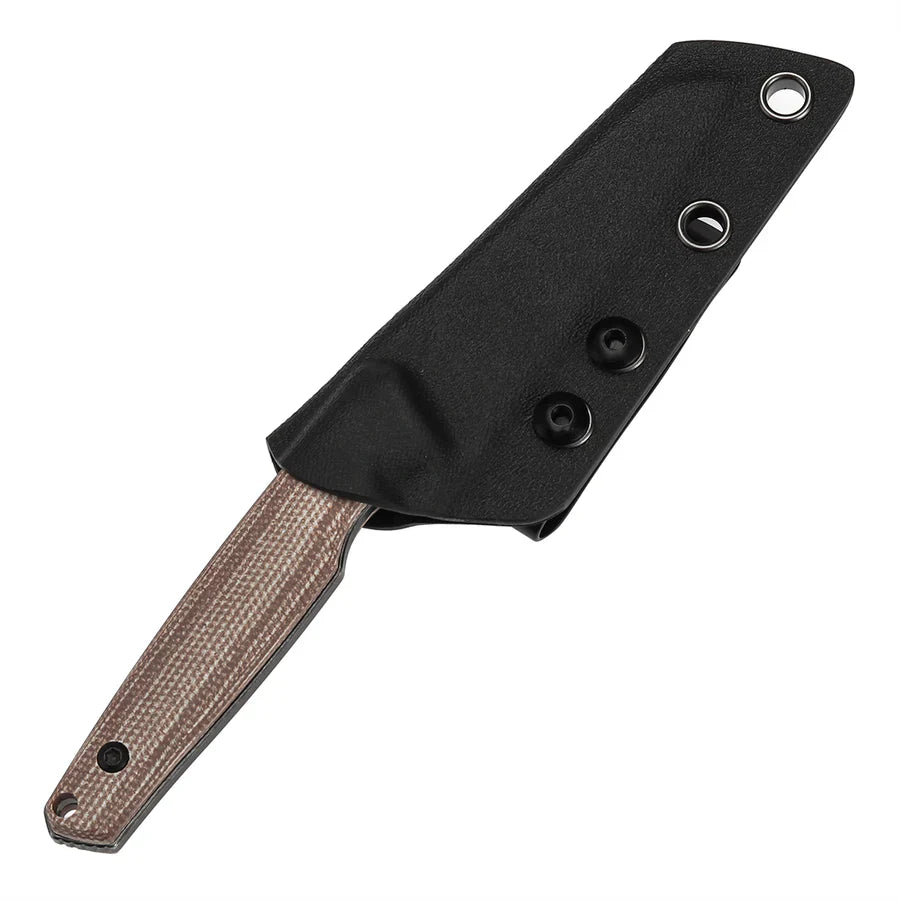 Tenable Outdoor Parr Fixed Blade Knife – 3.12" Reverse Tanto 14C28N Blade, Brown Micarta Handle, Kydex Sheath – G011B4