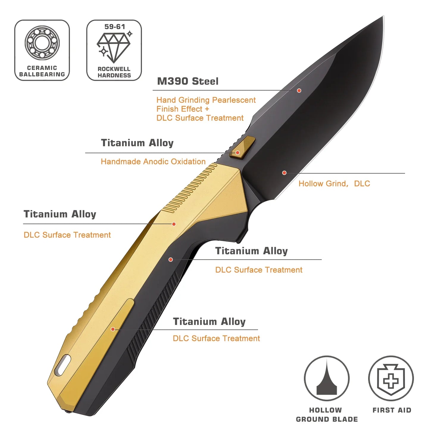Remette RT-WK1 Disassembly 3.46" M390 DLC Golden Black RT-WK1-G