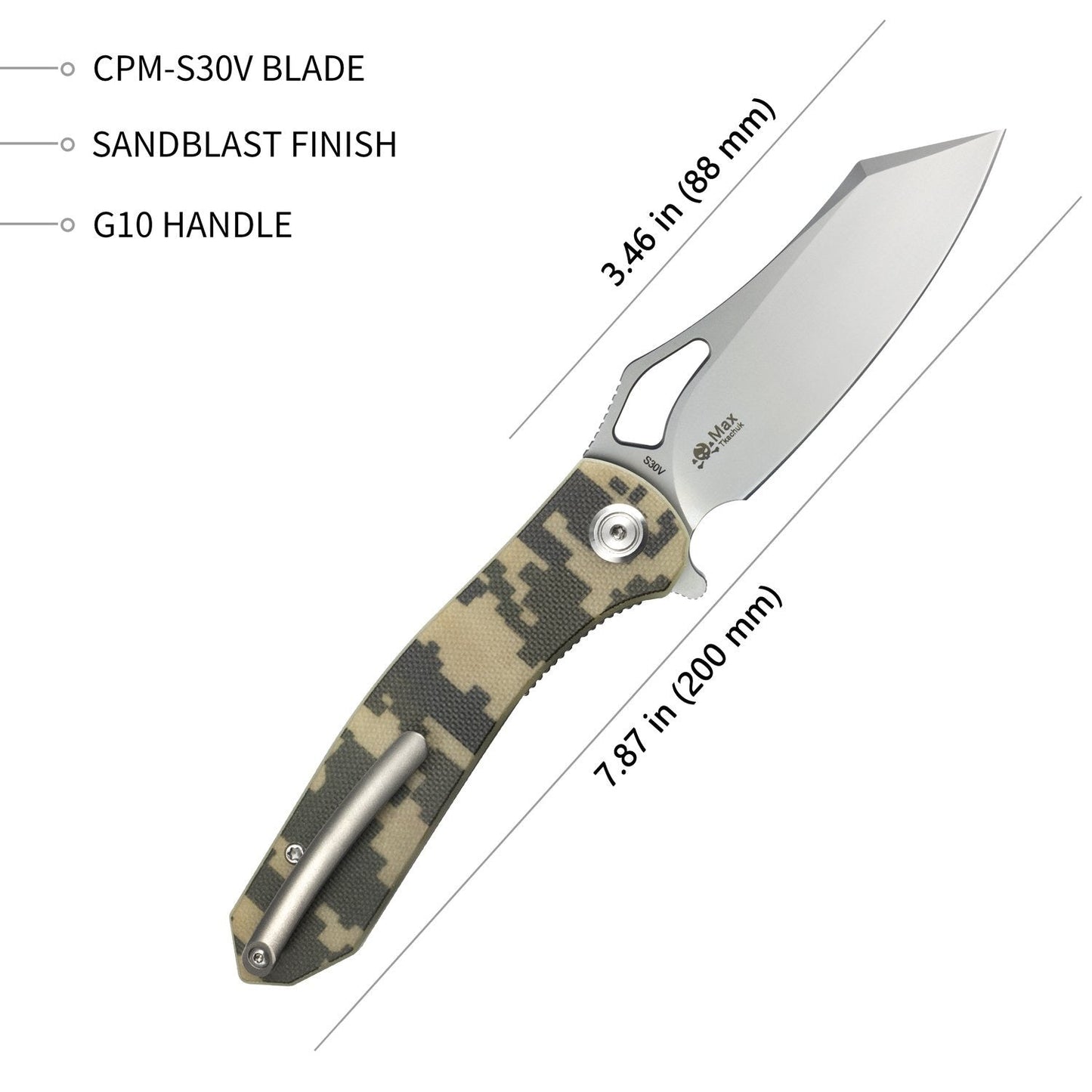 Kubey Knife Drake Liner Lock Folding Knife 3.46in S30V Steel Blade G10 Handles - KU310B