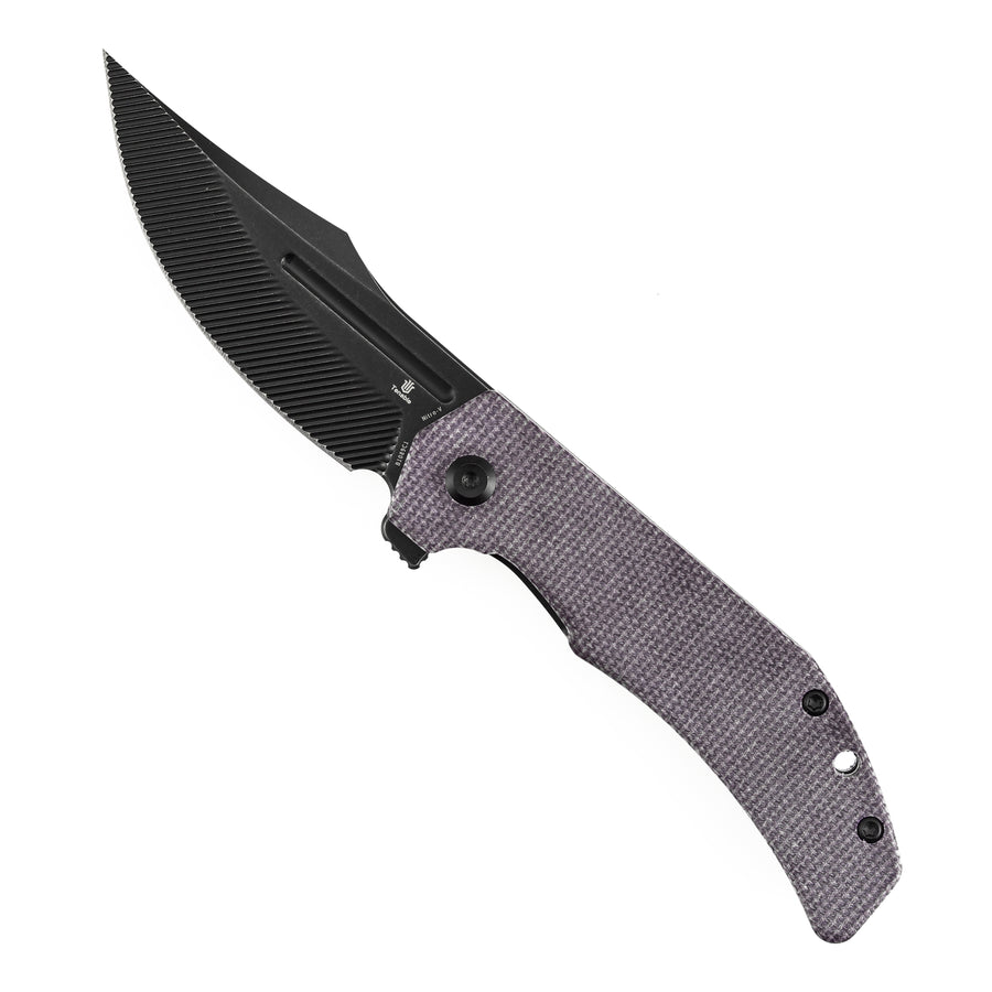 Tenable Orion B1089C1 – 3.07" Blackwash Nitro-V Clip Point Folding Knife, Purple Micarta Handle, Liner Lock, JB Stout Design