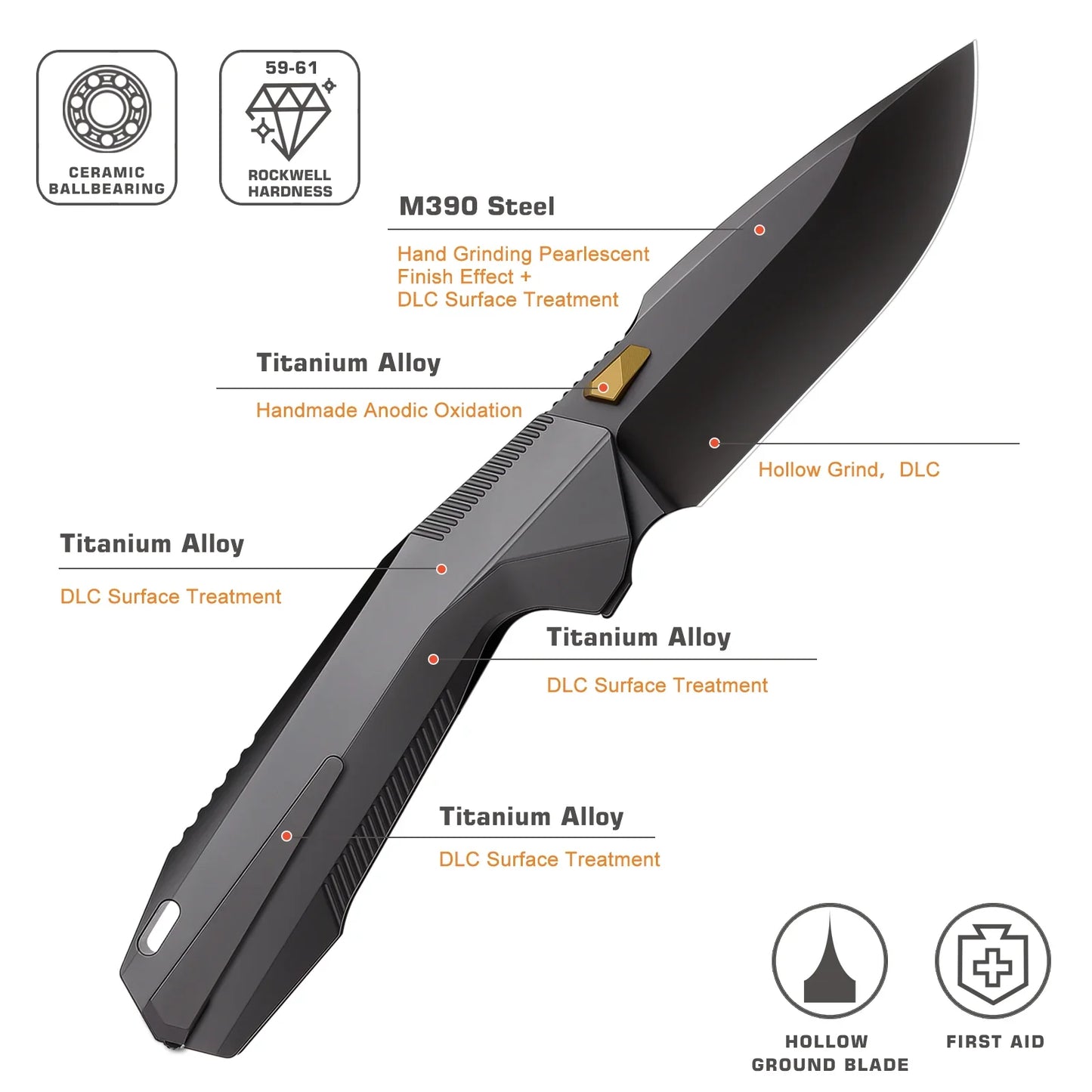 Remette Disassembly RT-WK1-F – 3.46" M390 DLC Drop Point, Integral Titanium Frame