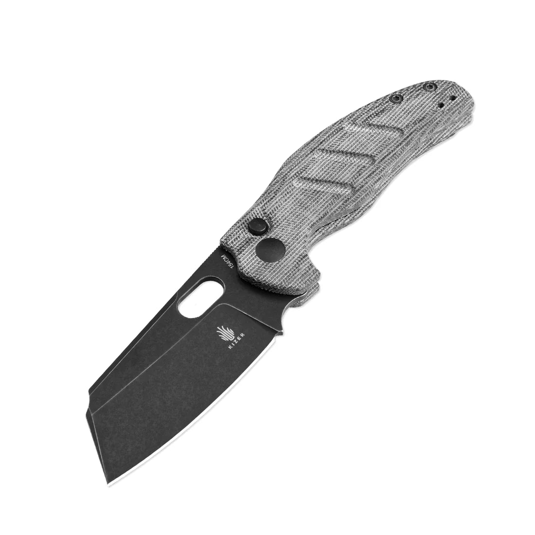 Kizer Sheepdog Button Lock 3.29in 154cm Black Stonewashed Blade Micarta Handles - V4488BC1