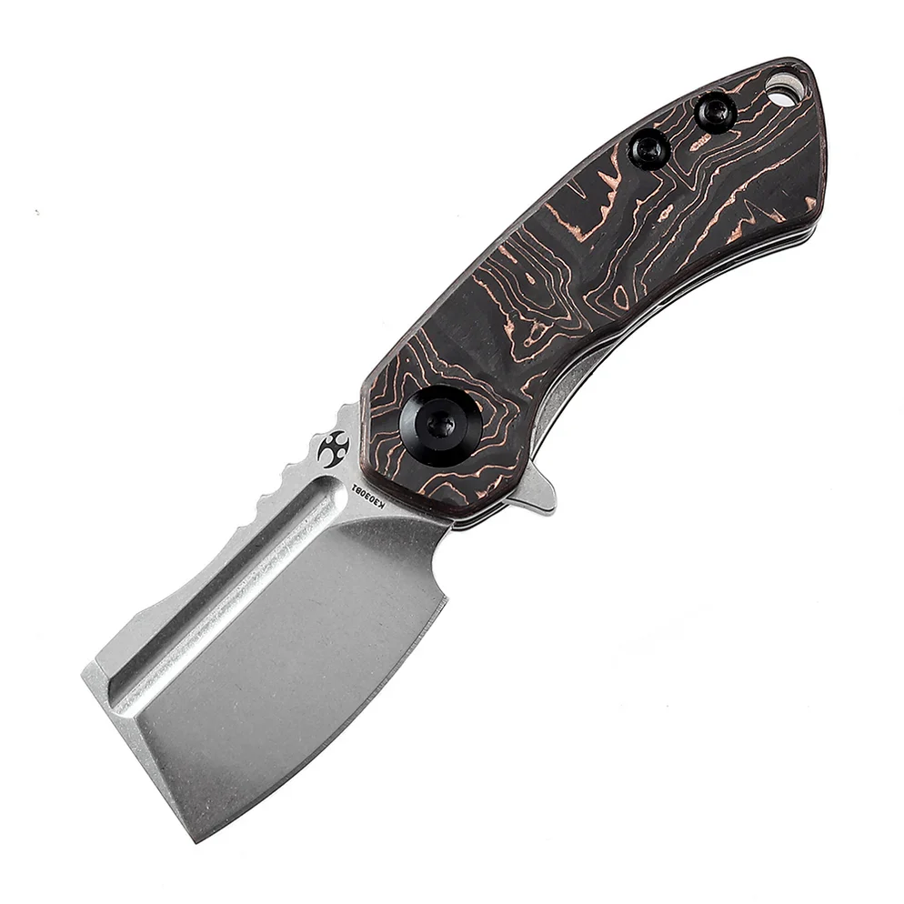 Kansept Mini Korvid 1.45" Stonewashed CPM-S35VN Copper Carbon Fiber Black Copper K3030B1