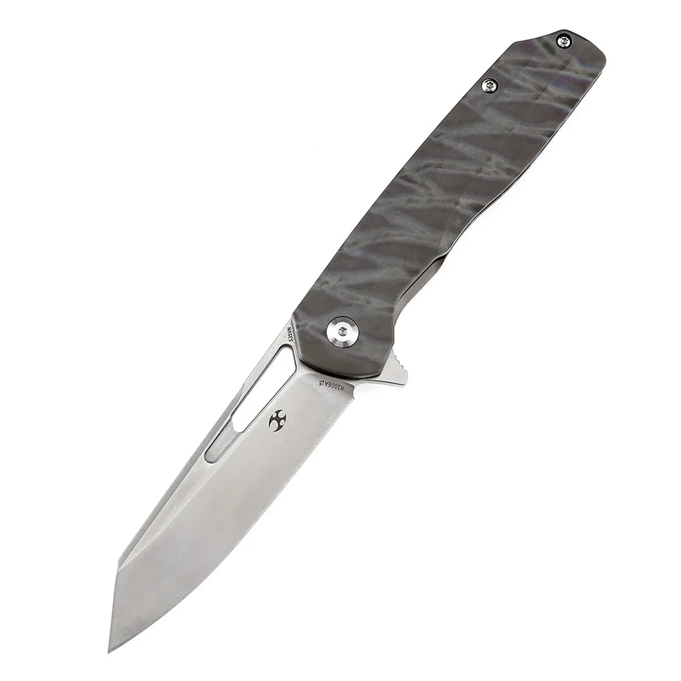Kansept Shard K1006A15 – 3.48" Satin CPM-S35VN Reverse Tanto Blade, Tiger Stripe Flamed Titanium Handle, Frame Lock – Designed by Kim Ning