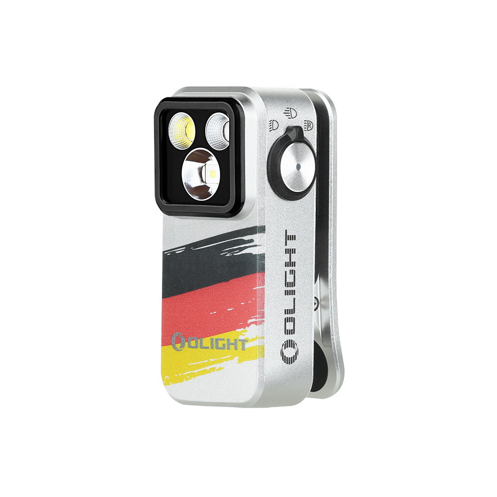 Olight Oclip Pro – Floodlight, Spotlight & Red Light Clip Flashlight (Bundesflagge)