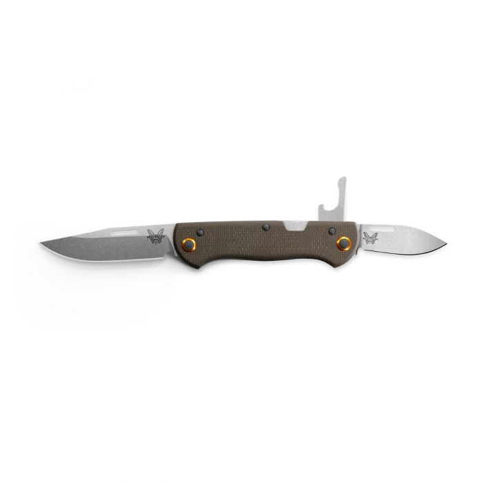 Benchmade 317-1 Weekender front view – 2.97" satin CPM-S30V clip point slip-joint folding knife, canvas Micarta handle