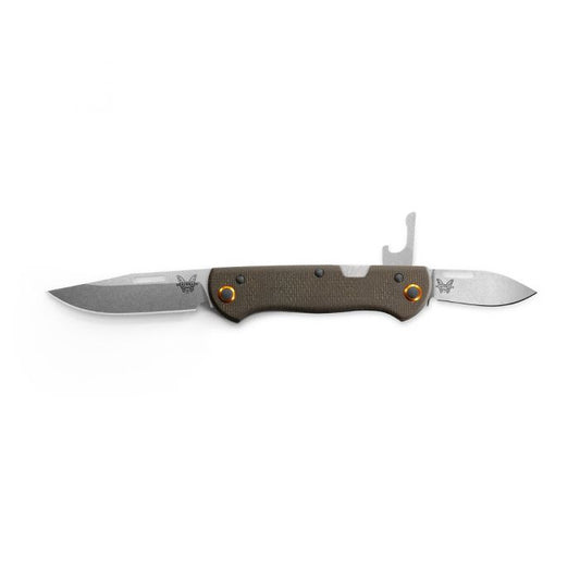 Benchmade 317-1 Weekender front view – 2.97" satin CPM-S30V clip point slip-joint folding knife, canvas Micarta handle
