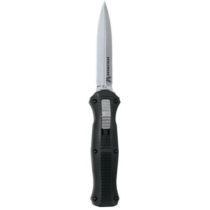 Benchmade Infidel 3300 front view - 3.91 inch satin D2 double-edge spear-point dagger OTF automatic knife