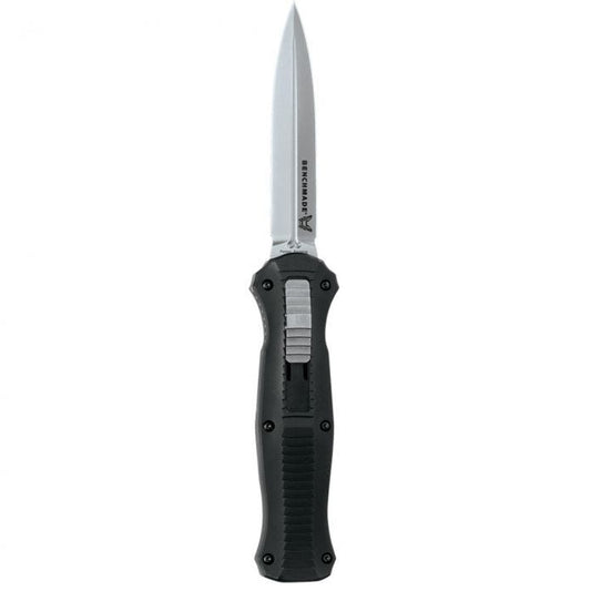 Benchmade Infidel 3300 front view - 3.91 inch satin D2 double-edge spear-point dagger OTF automatic knife
