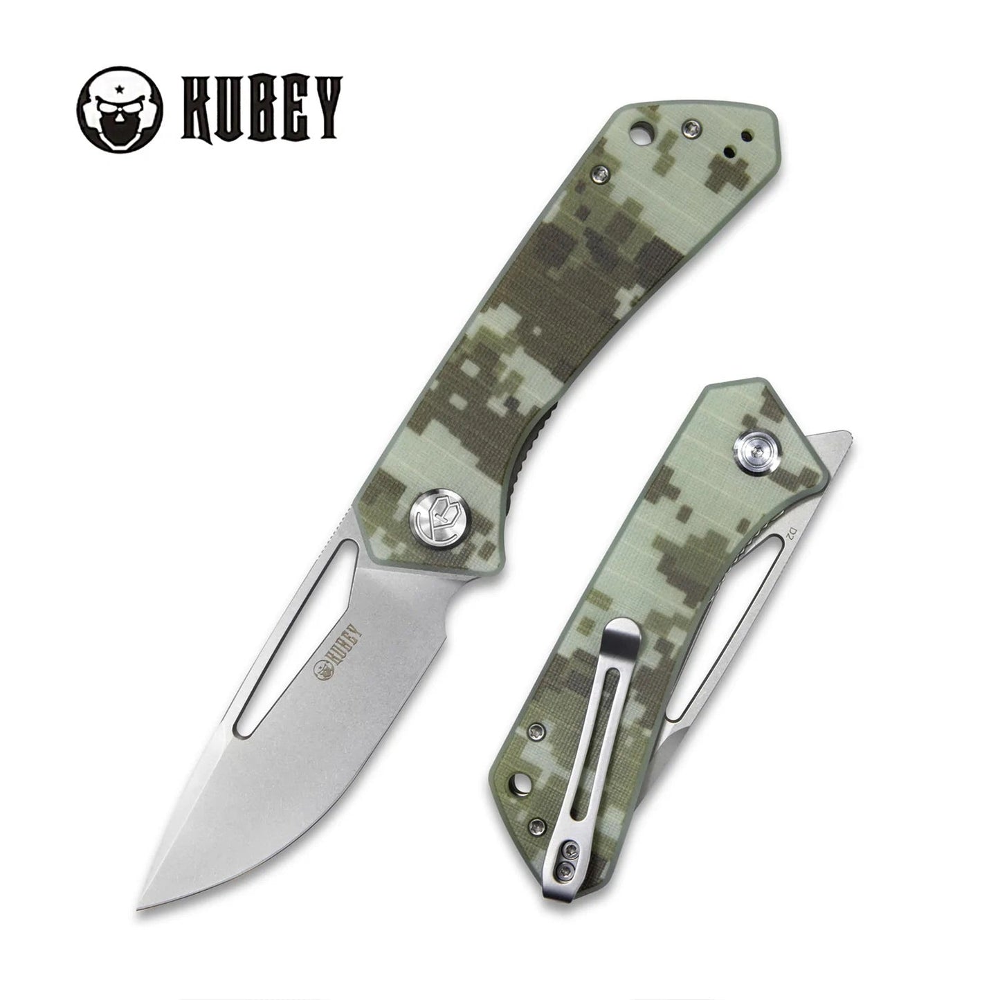 Kubey Knife KU331I Thalia Front Flipper EDC Folding Knife 3.27in D2 Steel Blade Camo G10 Handles