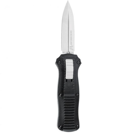 Benchmade Mini Infidel 3350 front view - 3.10 inch satin D2 double-edge spear-point dagger OTF automatic knife
