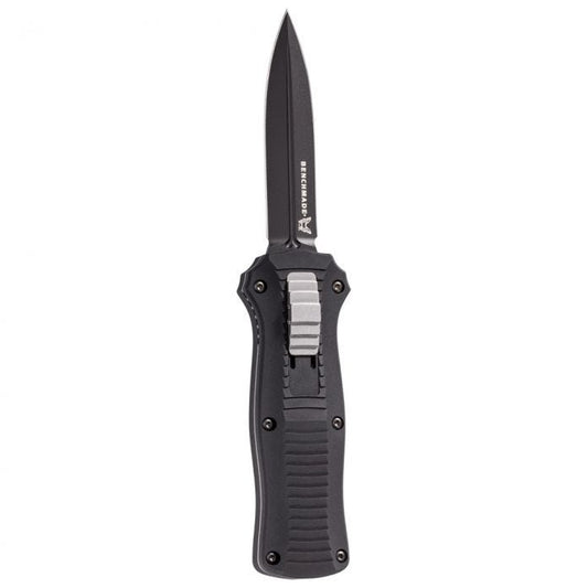 Benchmade Mini Infidel 3350BK front view - 3.10 inch black D2 double-edge spear-point dagger OTF automatic knife