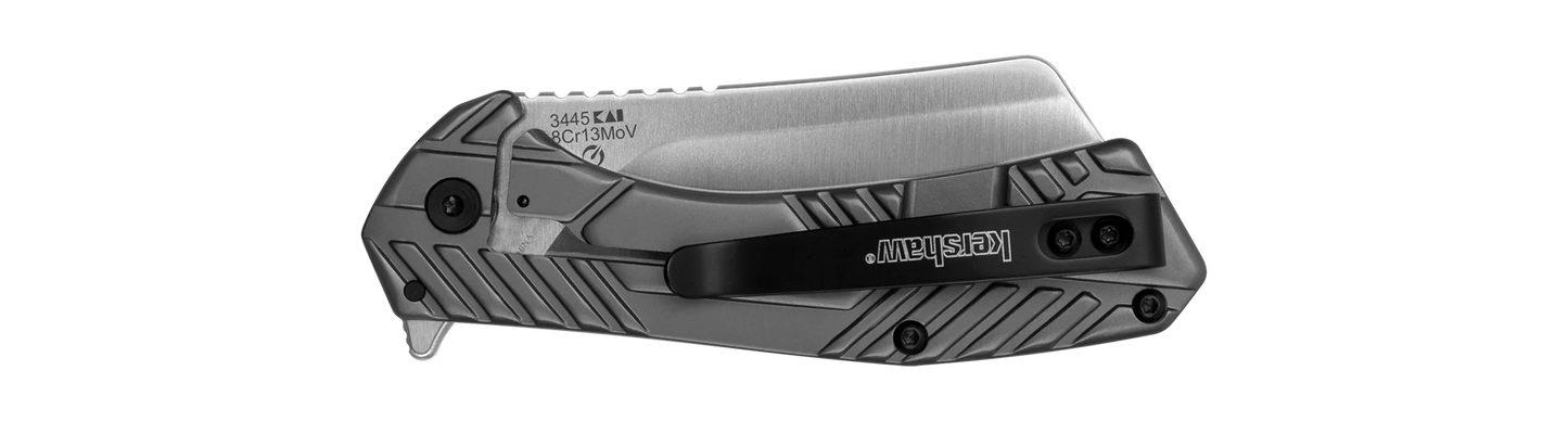 Kershaw Static 3445 Folding Knife 2.9in Cleaver Style Blade Gray Stainless Steel Handles