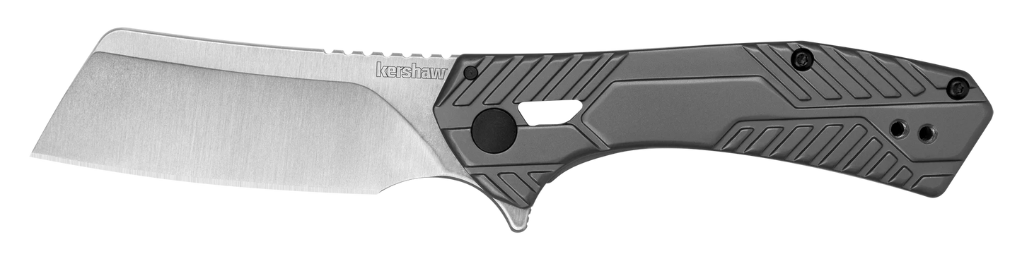 Kershaw Static 3445 Folding Knife 2.9in Cleaver Style Blade Gray Stainless Steel Handles