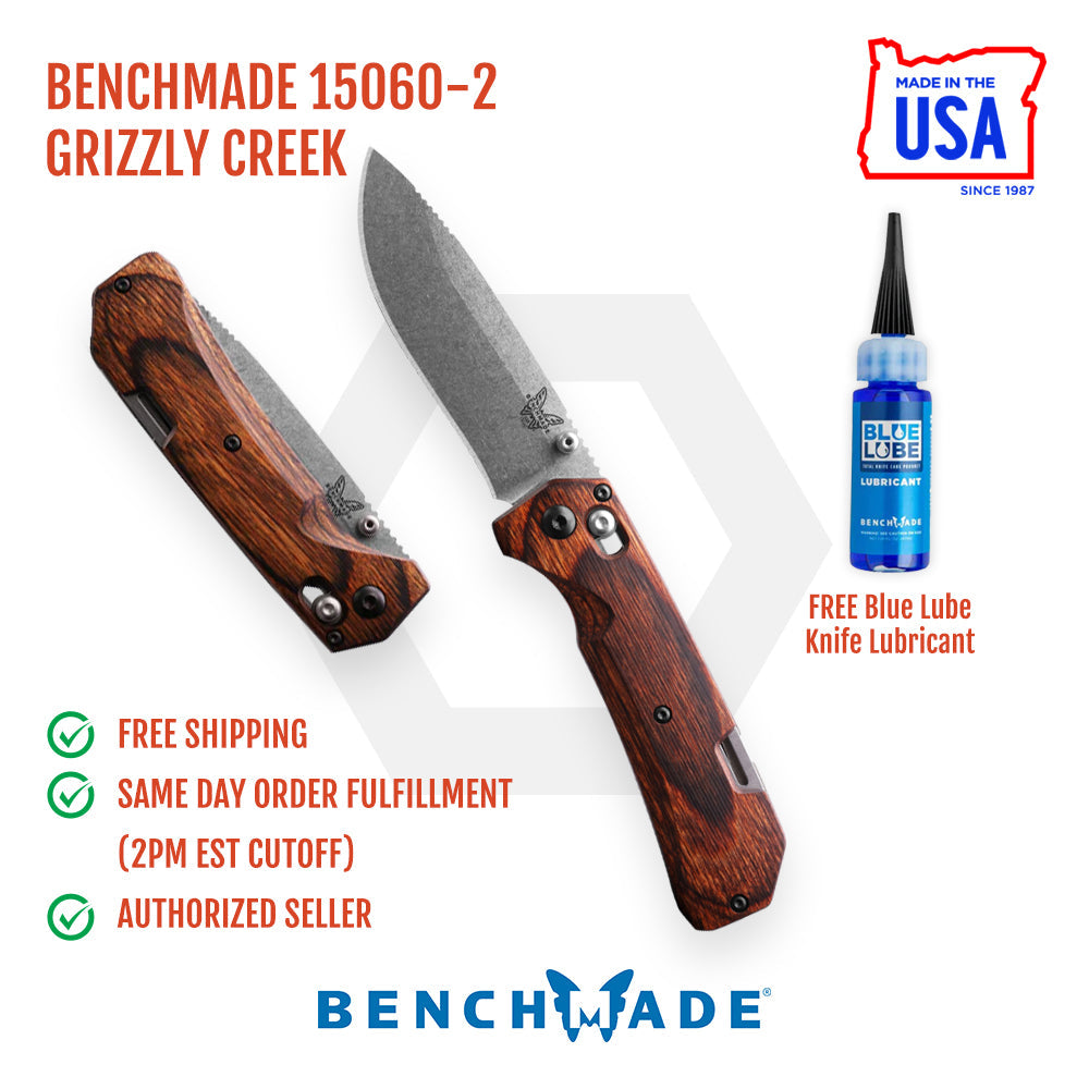 Benchmade Grizzly Creek 15060-2 front view – 3.5″ CPM-S30V folding hunting knife with gut hook