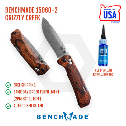 Benchmade Grizzly Creek 15060-2 front view – 3.5″ CPM-S30V folding hunting knife with gut hook