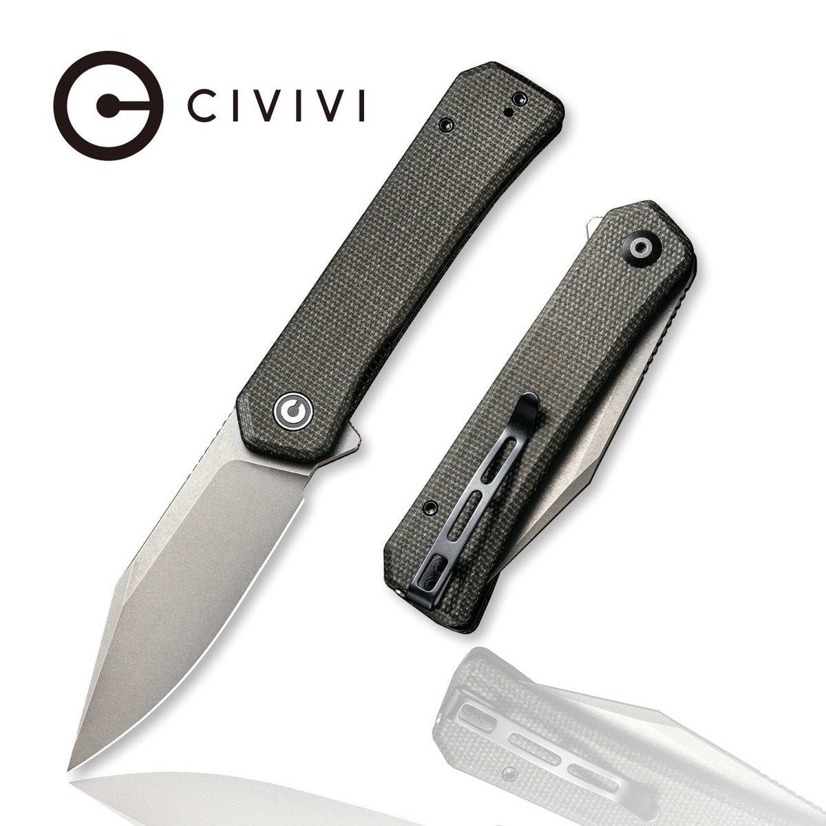 CIVIVI Relic Folding Knife C20077B3 3.48" Gray Stonewashed Nitro-V Blade Dark Green Micarta Handle