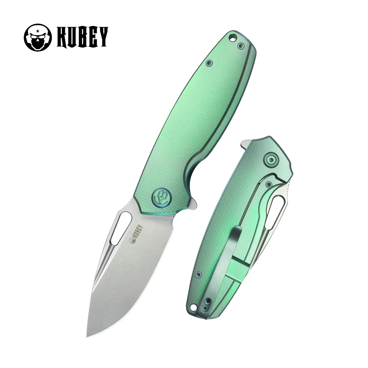 Kubey Knife Tityus 3.39" 14C28N Green Titanium KUB360B