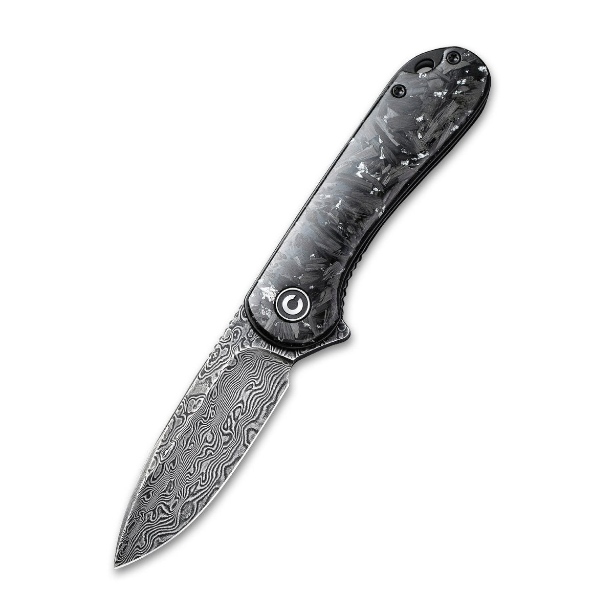 CIVIVI Elementum 907C-DS2 Folding Knife 2.96 in Black Damascus Blade Shredded Carbon Fiber And Silvery Shred Handle