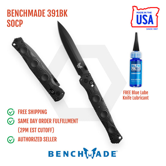 Benchmade SOCP Tactical Folder 391BK front view - 4.47" black D2 spear point folding knife