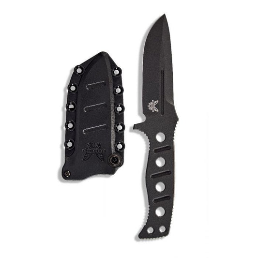 Benchmade 375BK-1 Adamas front view, 4.20″ Cobalt Black CruWear drop point fixed blade knife