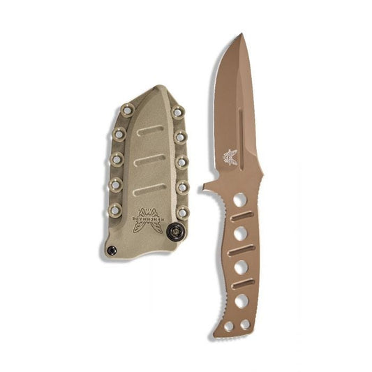 Benchmade 375FE-1 Adamas front view, 4.20″ Flat Earth CruWear drop point fixed blade knife