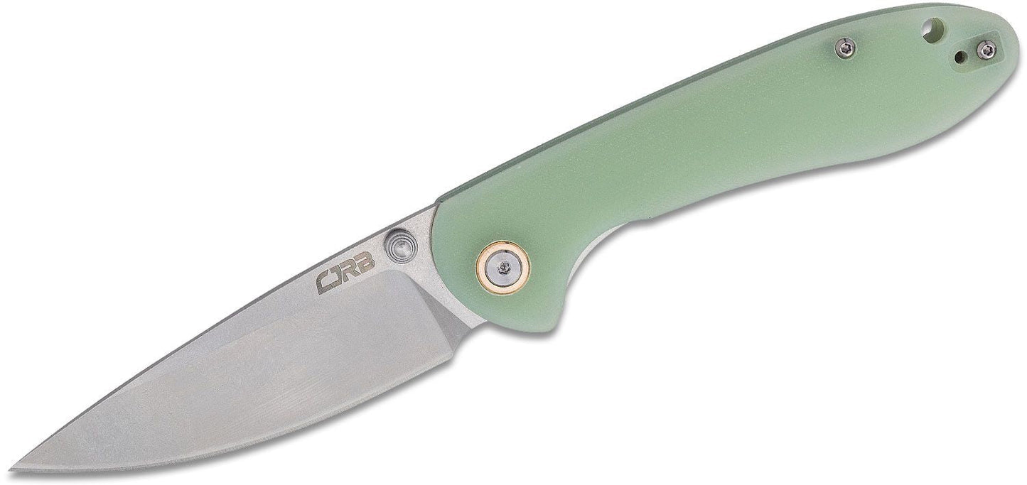 CJRB Cutlery Feldspar Folding Knife J1912-NTG 3.5 in D2 Stonewashed Blade Green G10 Handles