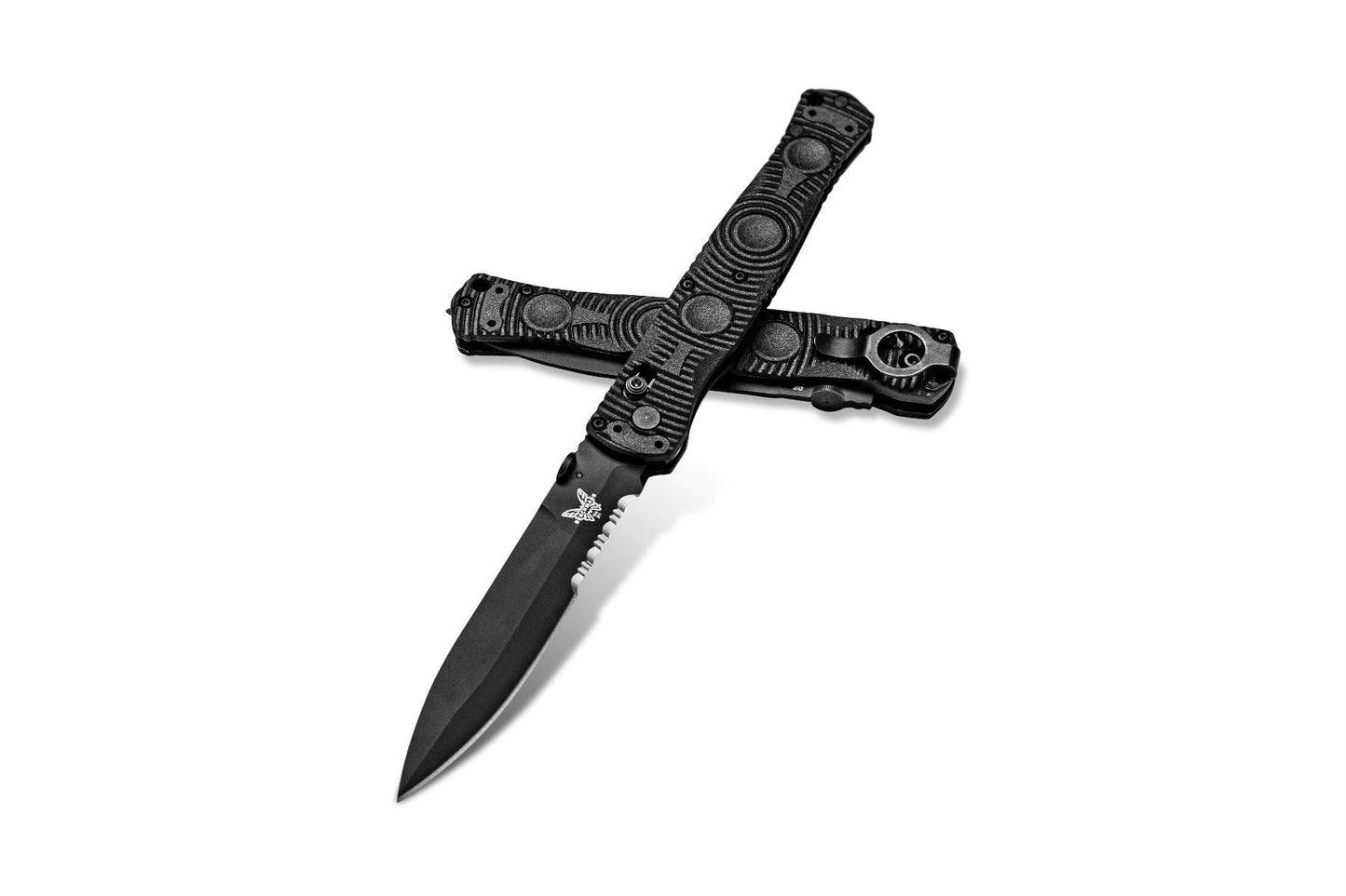 Benchmade SOCP Tactical Folder 391SBK closed view showing black CF-Elite handle