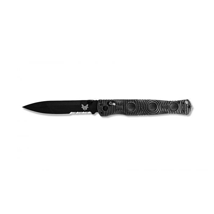Benchmade SOCP Tactical Folder 391SBK open position showing D2 combo spear point blade