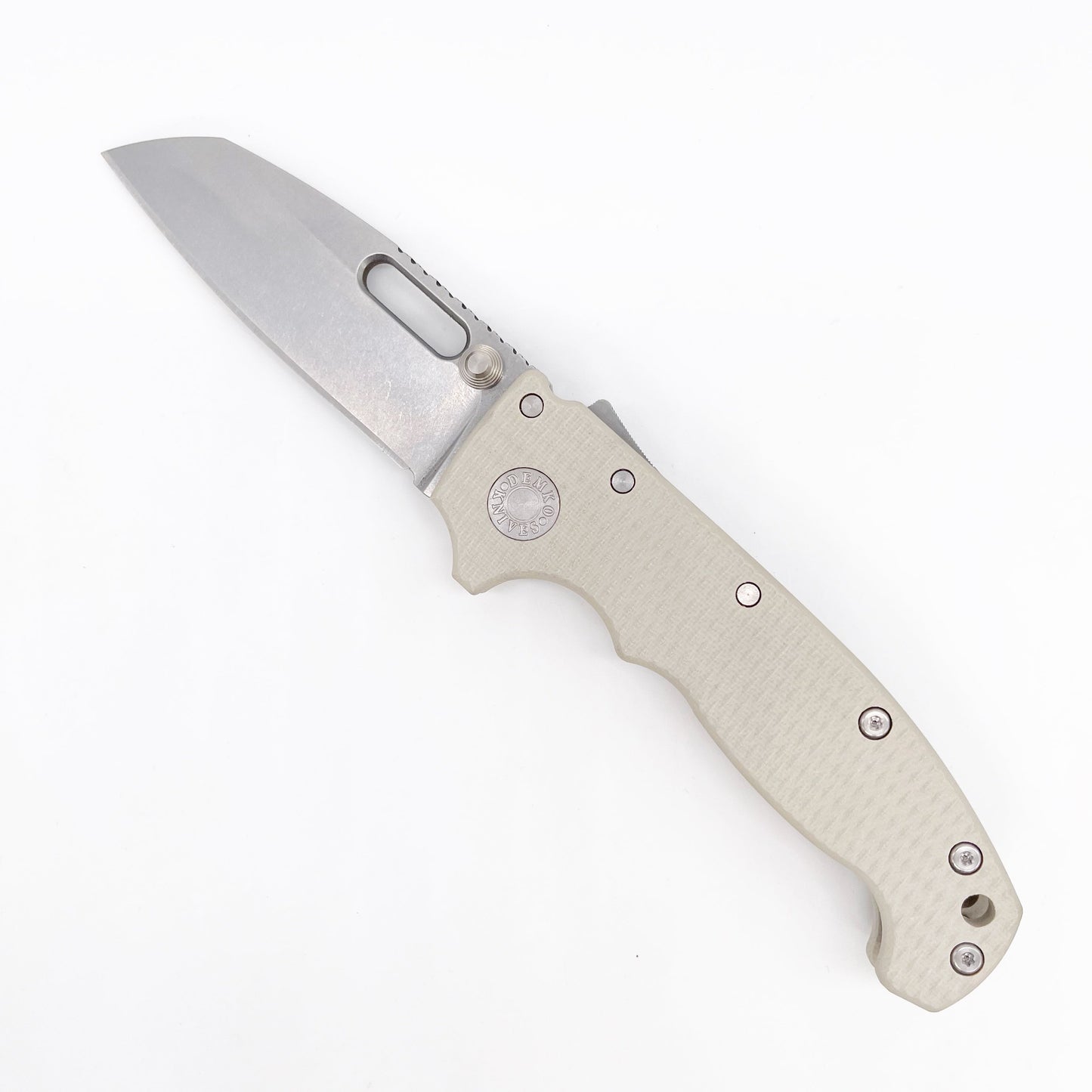 Demko MG AD20 Textured Tan G10 Handles 3.6in CPM 3V Steel Shark Foot Blade