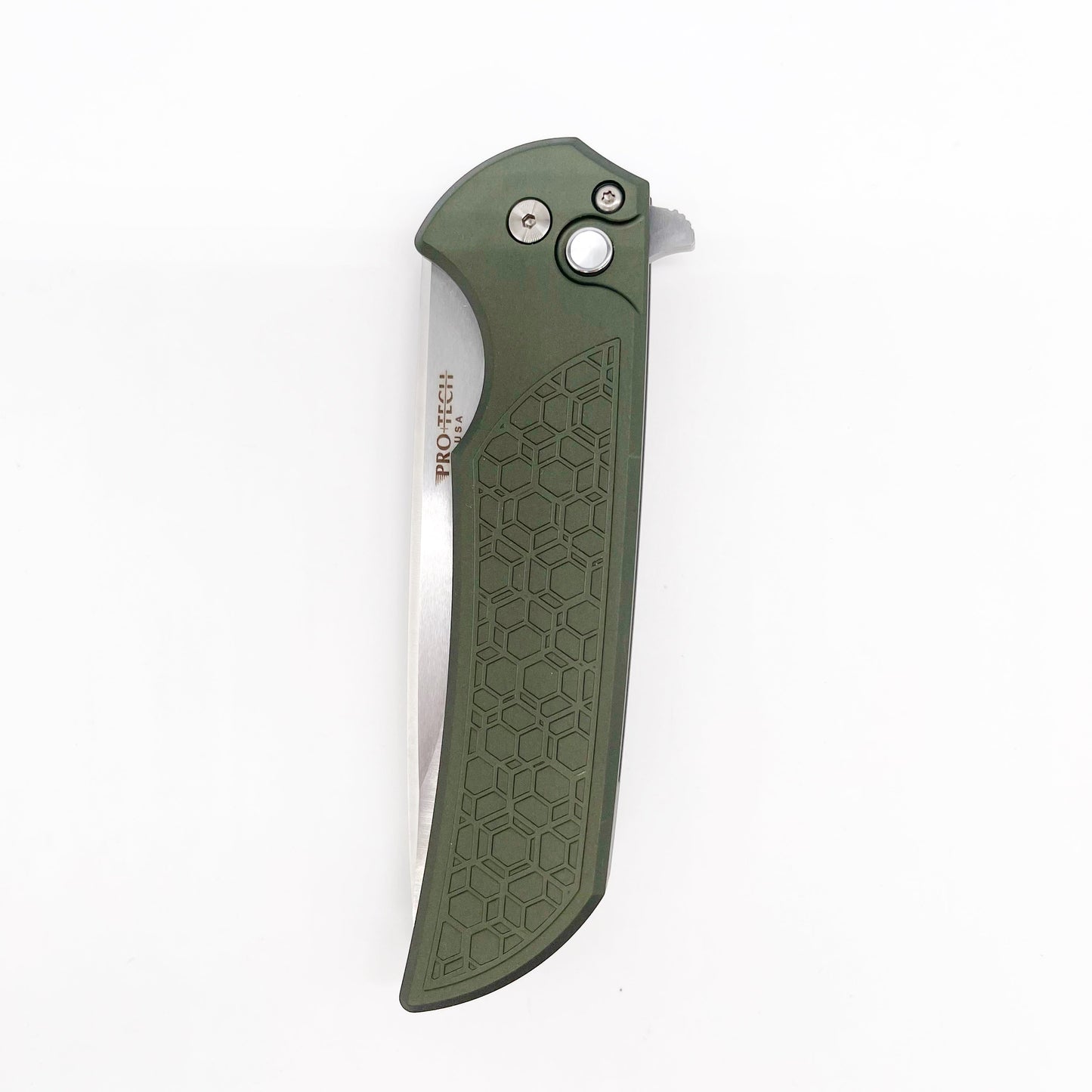 Pro-Tech Mordax Button Lock Folding Knife 3.5in Magnacut Steel Green Aluminum Handles - BSW25.Mordax.1