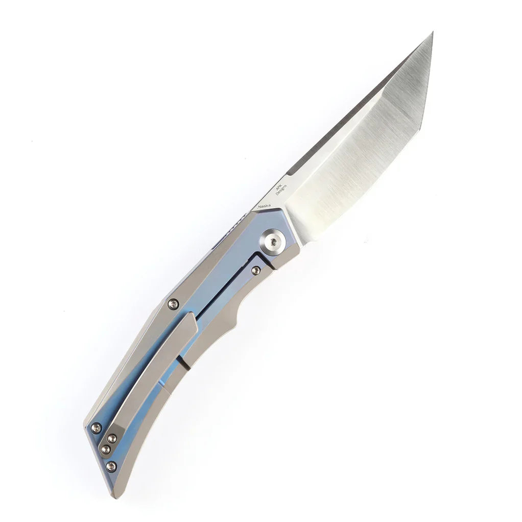 Kansept Naska K1035T3 – 3.75" Satin CPM-S35VN Tanto Blade, Blue & Silver Anodized Titanium Handle, Frame Lock – APK Designs