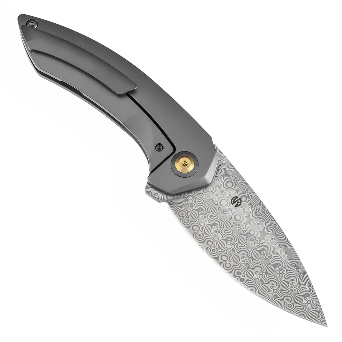 Kansept ODD 21 3.08" Damascus Grey Anodized Titanium with Bronze Holes K1077A2