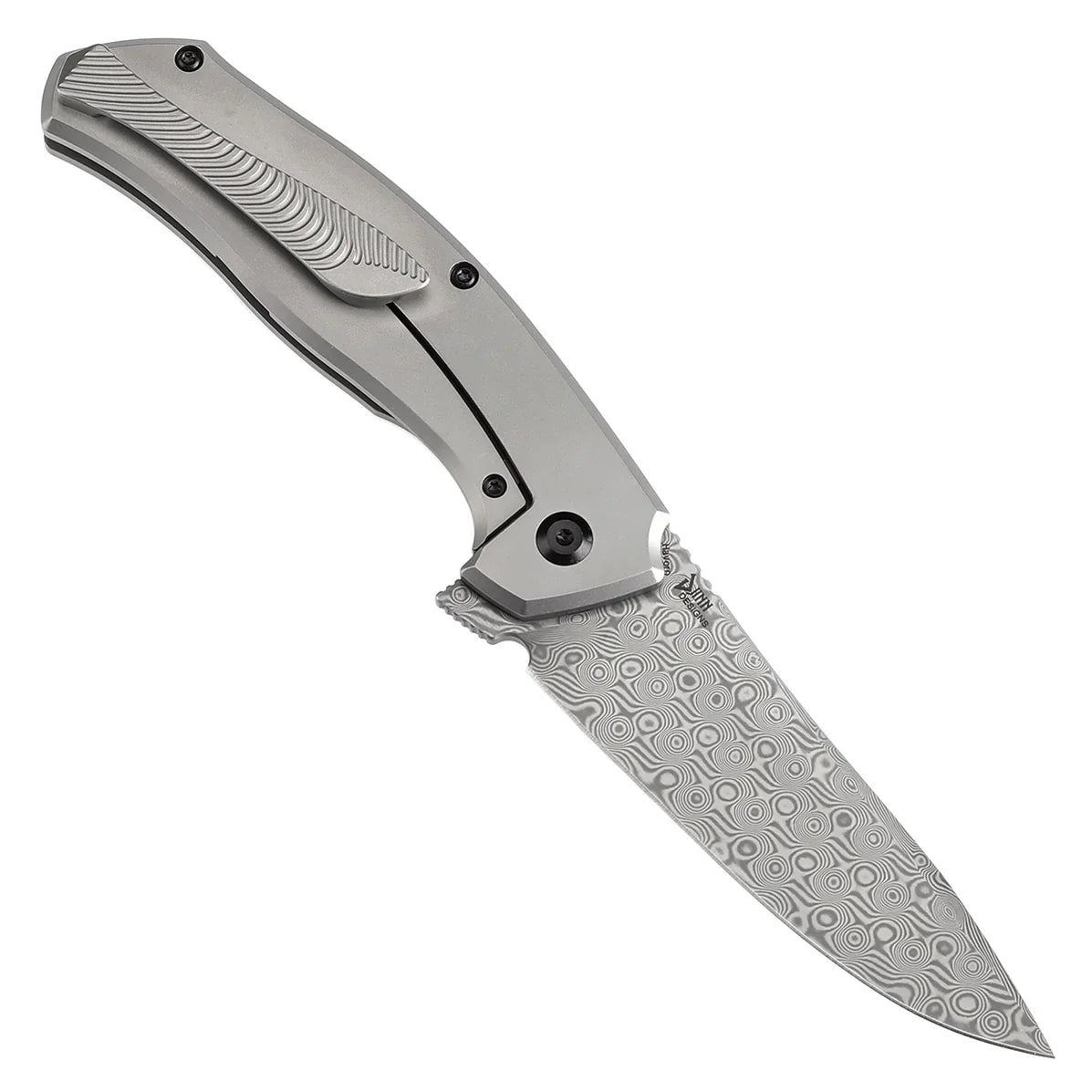 Kansept HAVÃƒËœRN 3.48" Damascus Titanium + Black and White Carbon Fiber Inlay Black and white K1069A1