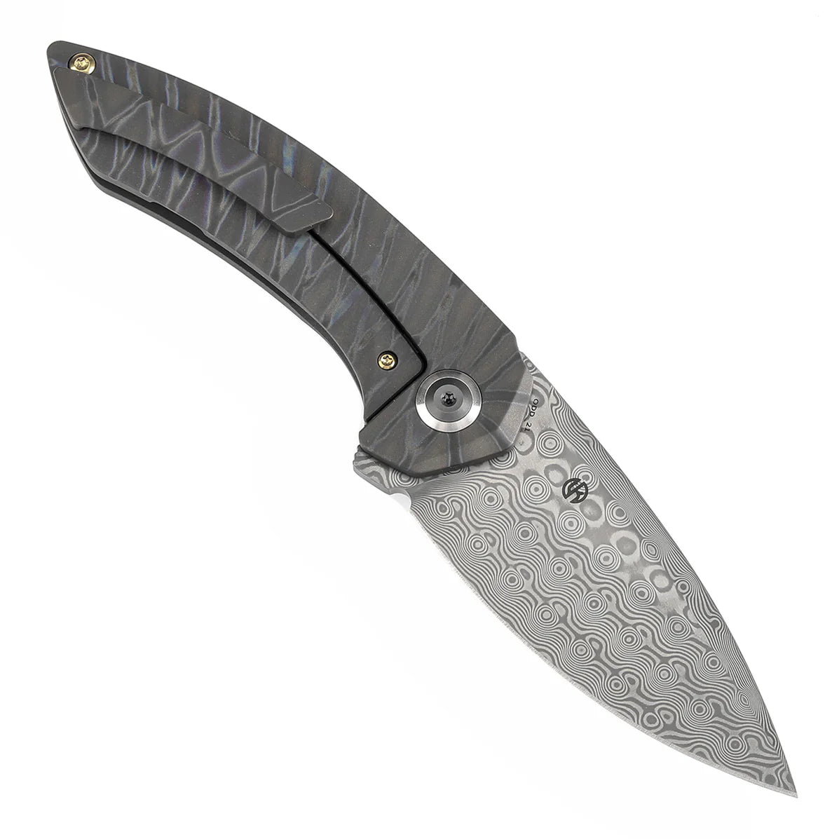 Kansept ODD 21 3.08" Damascus Titanium with Tiger Stripe Finish Grey K1077A5