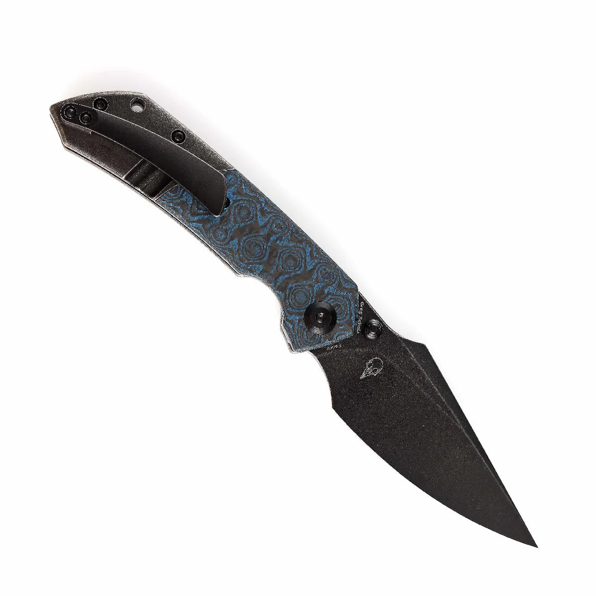 Kansept Fenrir 3.48" CPM-S35VN Black Stonewashed Titanium + Rose Pattern Carbon Fiber Blue Black K1034A11