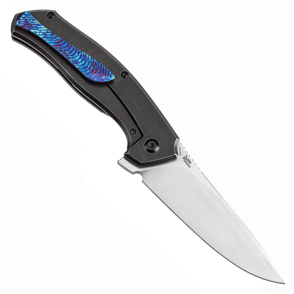Kansept HAVÃƒËœRN 3.48" CPM S35VN Blackwash Titanium + Timascus Inlay + Timascus Clip Black purple K1069A5