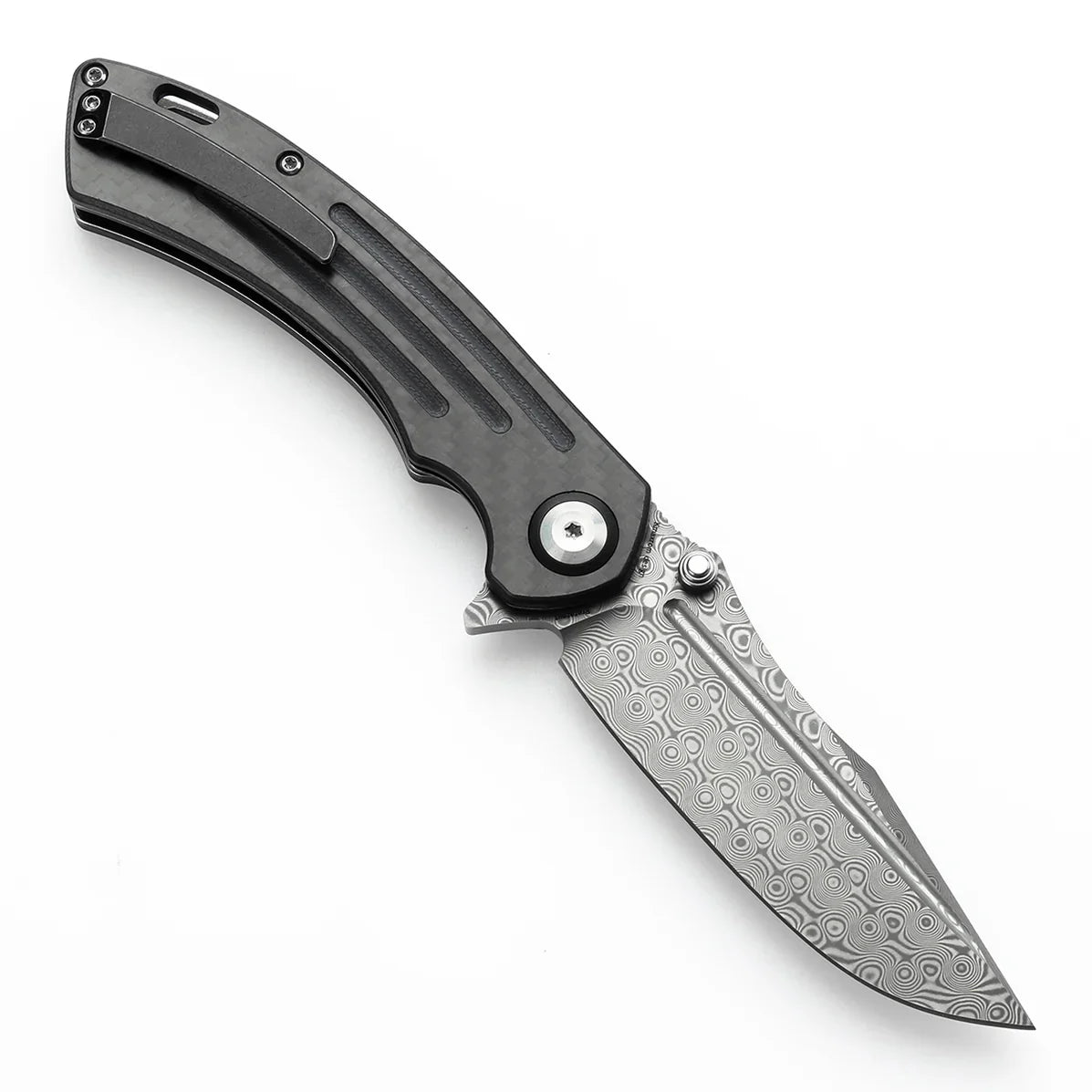 Kansept Pretatout 3.56" Damascus Carbon Fiber,G10 Black K1032D3